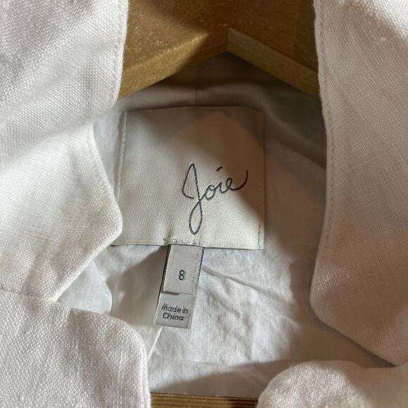 Joie Blazer Jacket Womens 8 White Linen Long Sleeves Collared Pockets Career - Picture 9 of 12